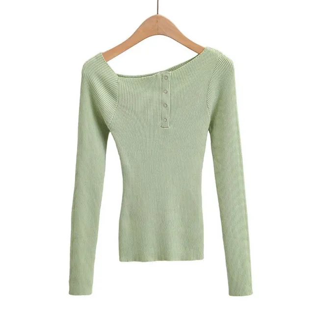 Single Breasted Slim Women's Bottoming Shirt T Shirt Green - Shop at LoveMi