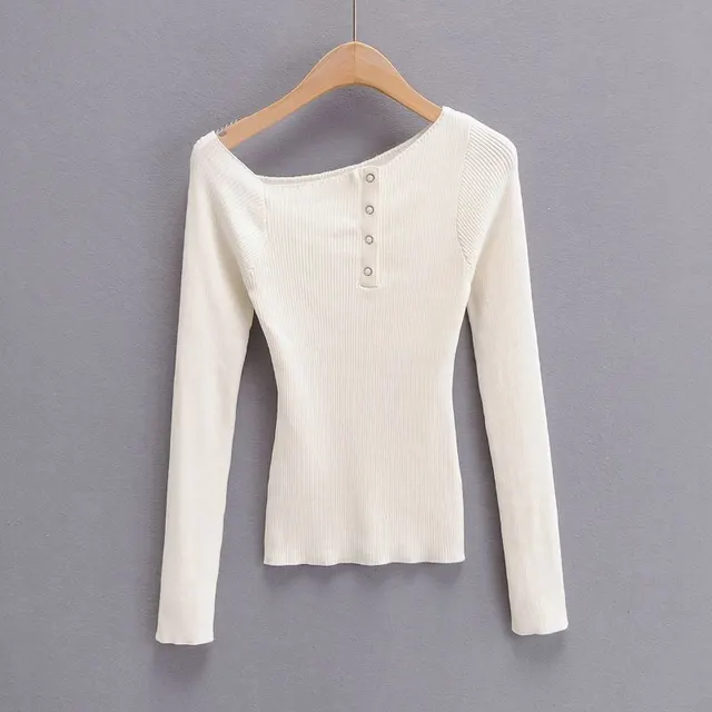 Single Breasted Slim Women's Bottoming Shirt T Shirt White - Shop at LoveMi