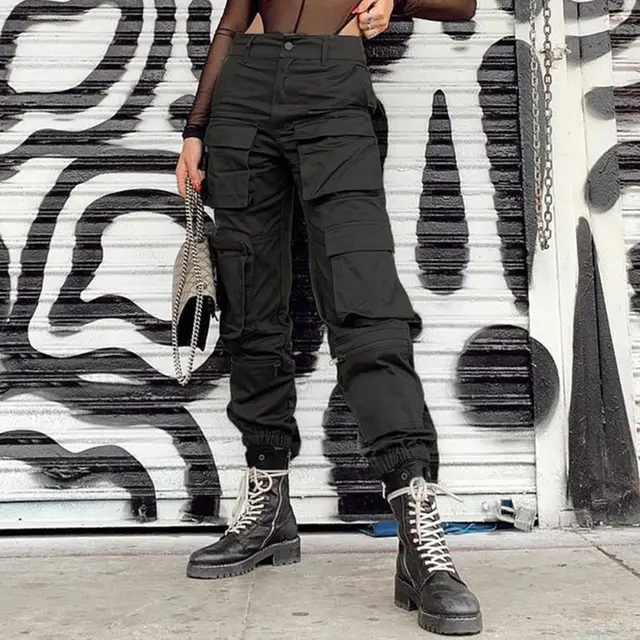 Multi Pocket Basic Loose And Versatile Street Trousers Black - Shop at LoveMi