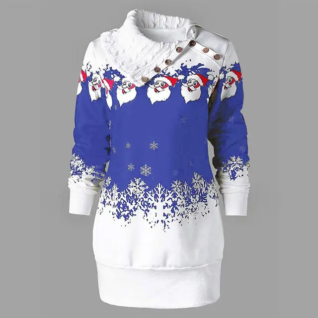 European and American Christmas Day Long Sleeve Women's Dress Blue - Shop at LoveMi