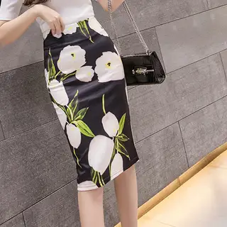 Colorful-flower-print-pencil-skirt - As Shown