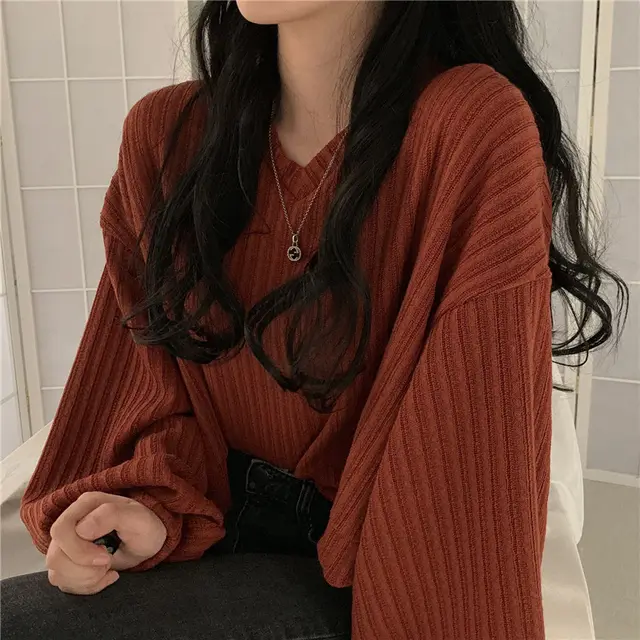 Short knit with long sleeves Red Rust - Shop at LoveMi