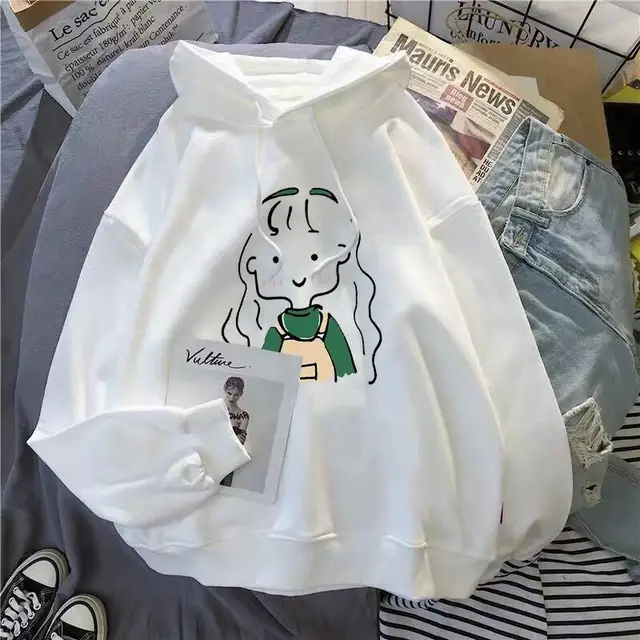 Women's loose coat hooded sweater Girl White - Shop at LoveMi