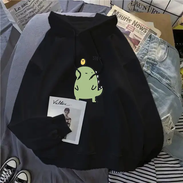 Women's loose coat hooded sweater Green Dragon Black - Shop at LoveMi