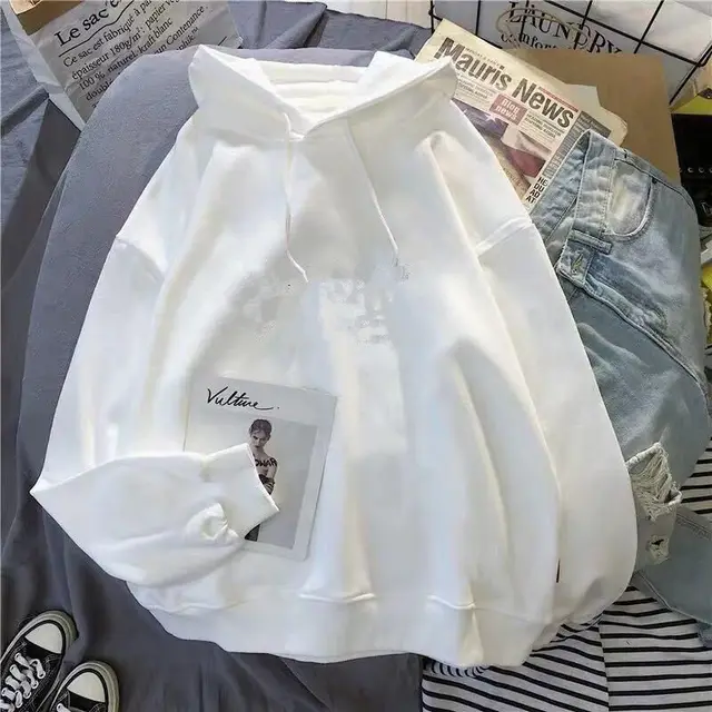 Women's loose coat hooded sweater Solid White - Shop at LoveMi