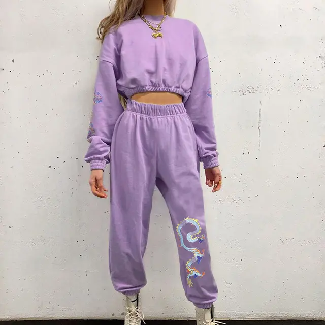 Retro Printed Sweater Pants Purple - Shop at LoveMi