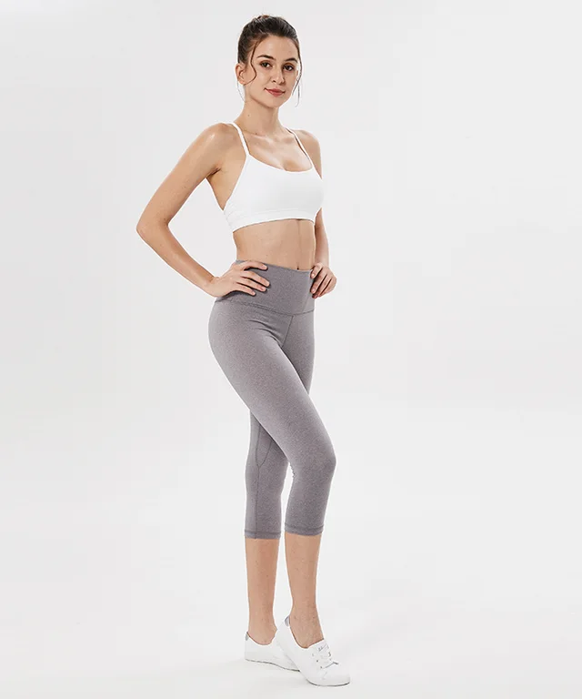 Sports tights solid color yoga cropped pants Light Hemp Grey - Shop at LoveMi