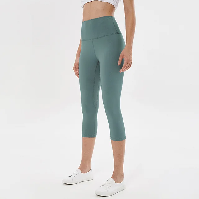 Sports tights solid color yoga cropped pants Mysterious Green - Shop at LoveMi