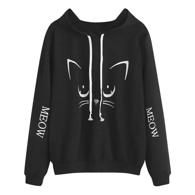 Printed long sleeve loose hoodie Black - Shop at LoveMi