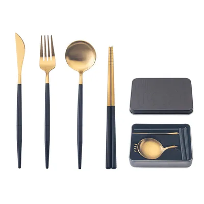 stainless steel portable cutlery set Four Pieces Of Black Gold - Shop at LoveMi