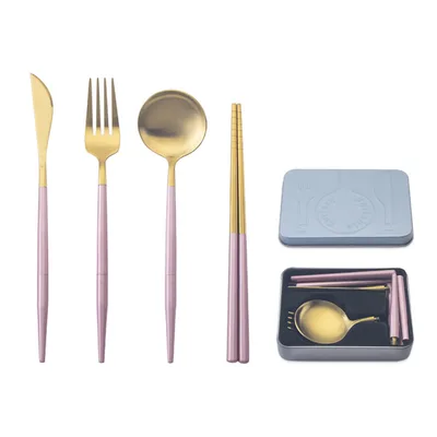 stainless steel portable cutlery set Four Pieces Of Pink Gold - Shop at LoveMi