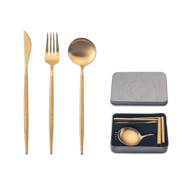 stainless steel portable cutlery set Three Golden Pieces - Shop at LoveMi