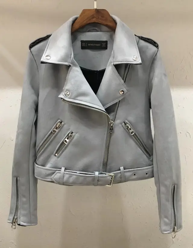 Lapel zipper motorcycle leather jacket Light Gray - Shop at LoveMi