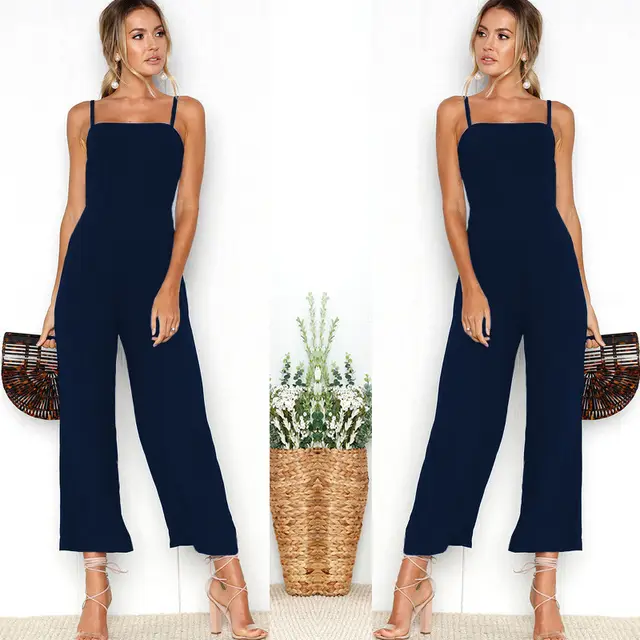 Sexy suspenders wrapped chest zipper jumpsuit women Navy Blue - Shop at LoveMi