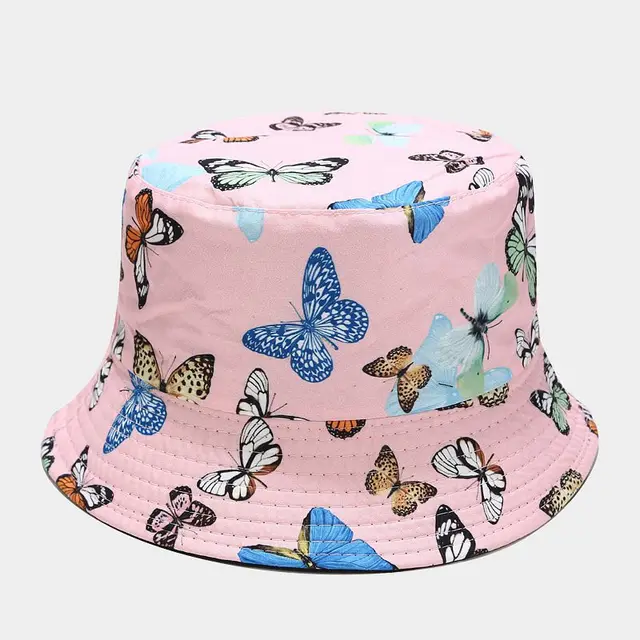 Fisherman Hat With Colorful Butterfly Pattern Pink - Shop at LoveMi