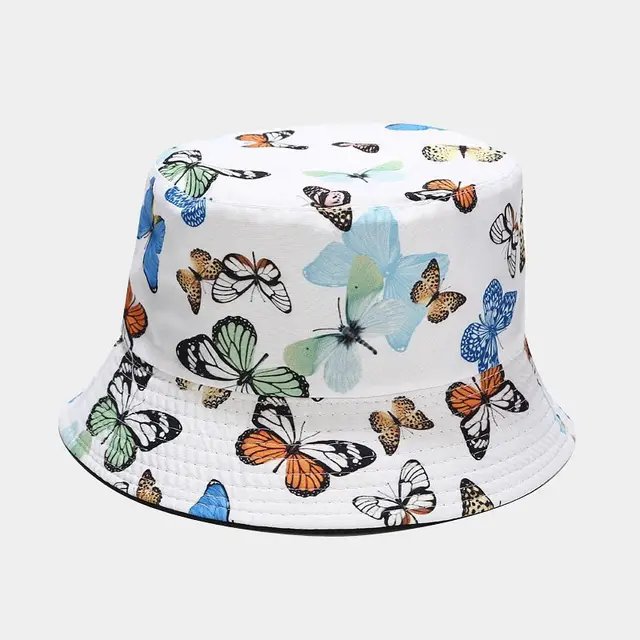 Fisherman Hat With Colorful Butterfly Pattern White - Shop at LoveMi