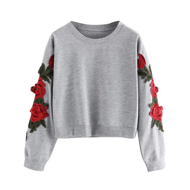 Spring and autumn new embroidered round neck sweater Grey - Shop at LoveMi