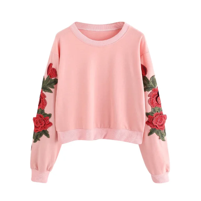Spring and autumn new embroidered round neck sweater Pink - Shop at LoveMi