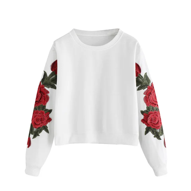 Spring and autumn new embroidered round neck sweater White - Shop at LoveMi