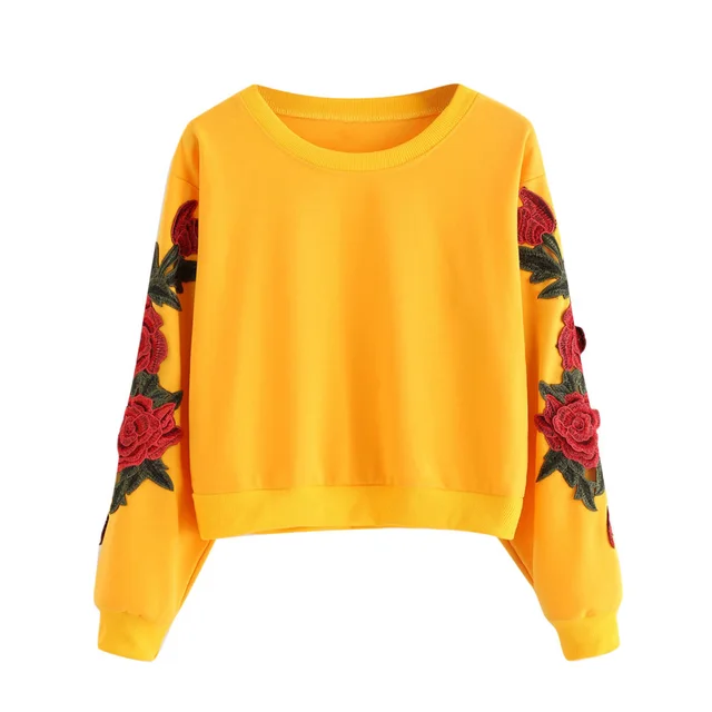Spring and autumn new embroidered round neck sweater Yellow - Shop at LoveMi