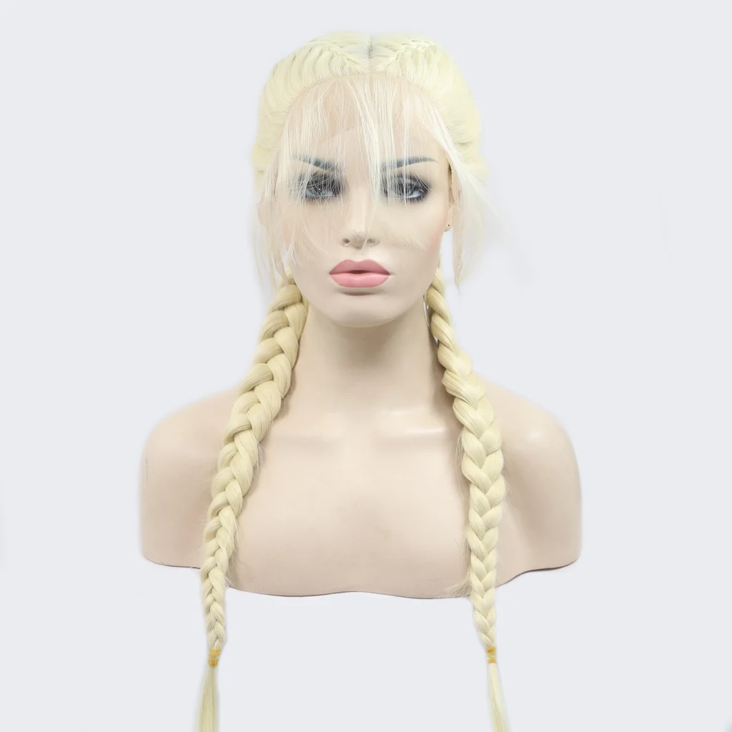 Long Section With Bangs Double Ponytail Fishbone Braid Wig - Yellow