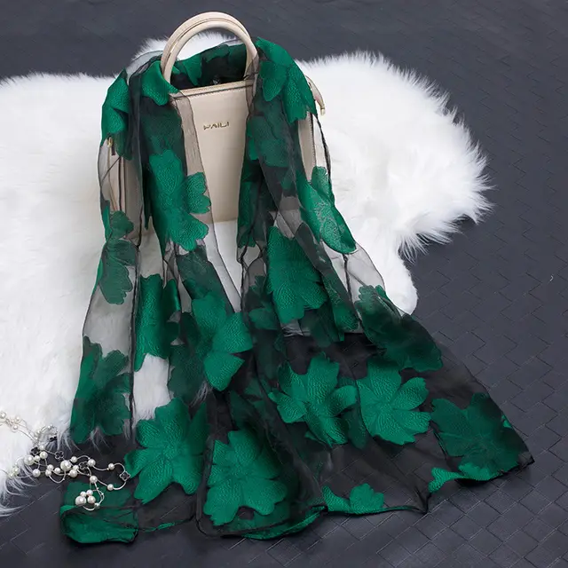 Cut flowers hollow silk scarf simulation silk scarf Green - Shop at LoveMi