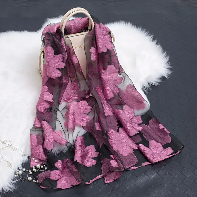 Cut flowers hollow silk scarf simulation silk scarf Purple - Shop at LoveMi