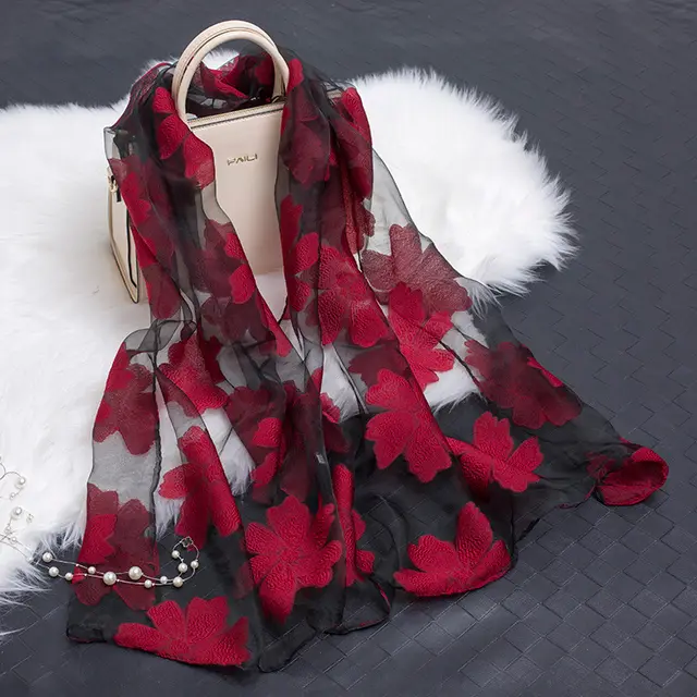 Cut flowers hollow silk scarf simulation silk scarf Wine Red - Shop at LoveMi