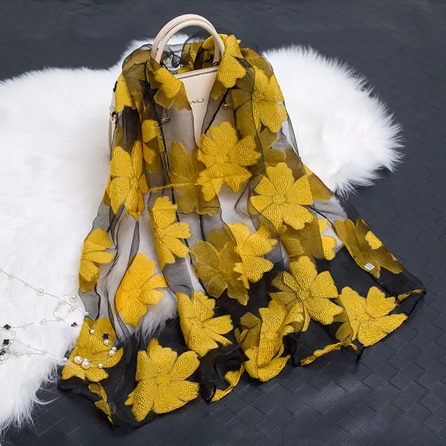 Cut flowers hollow silk scarf simulation silk scarf Yellow - Shop at LoveMi
