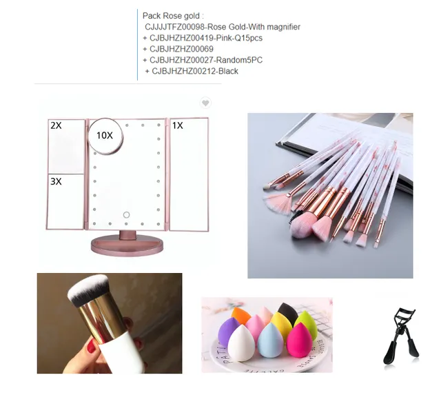 Make up mirror and brush powder puff suit Pack Rose Gold - Shop at LoveMi