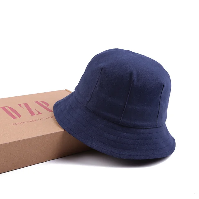 Wild short brim dome fisherman hat cotton basin hat Dark Blue - Shop at LoveMi