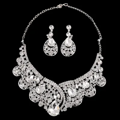 Europe And The United States Korean Super Alloy Rhinestone Wedding Dress Jewelry, Fashion WY Crystal, Europe And America Necklace Earrings Two Sets Default - Shop at LoveMi