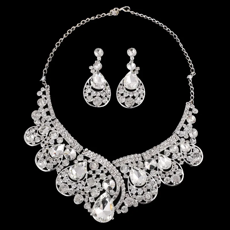 Europe And The United States Korean Super Alloy Rhinestone Wedding Dress Jewellery, Fashion WY Crystal, Europe And America Necklace Earrings Two Sets