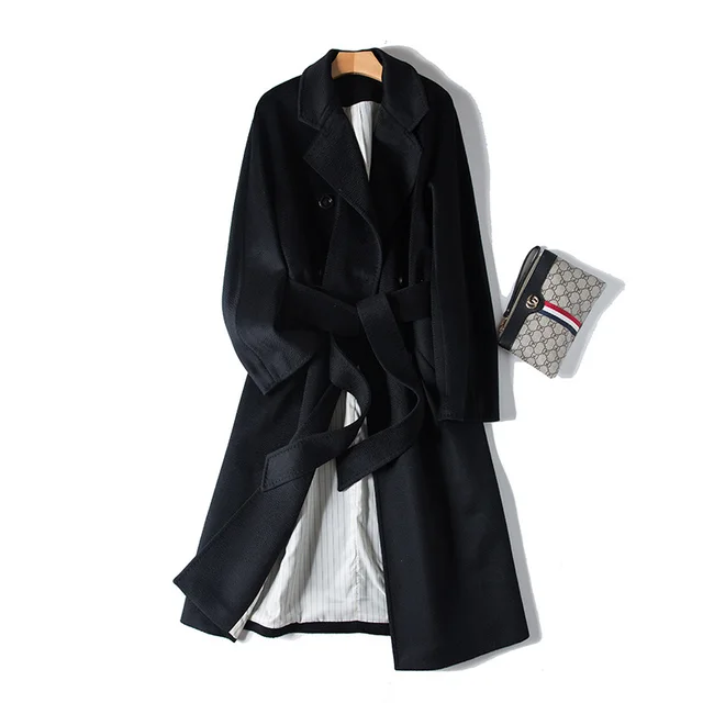 Cashmere water ripple raglan sleeve commuting coat Black - Shop at LoveMi
