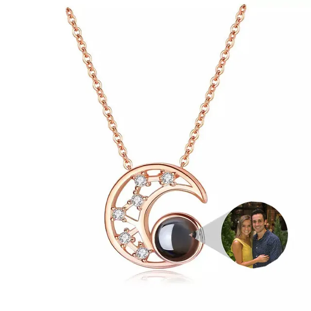 Star moon projection customized photo necklace Rose Gold - Shop at LoveMi