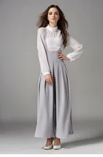 Cropped suspenders wide-leg pants - Gray