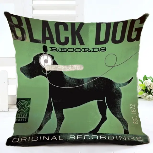 Cartoon series cotton linen Pillowcase Black Dog - Shop at LoveMi