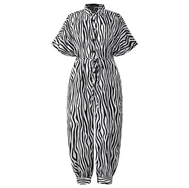 Short sleeve button Jumpsuit White Zebra - Shop at LoveMi