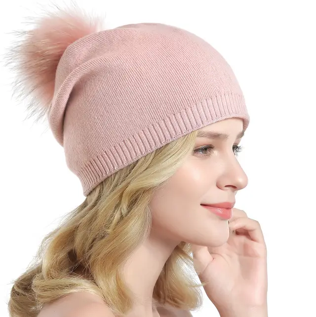 Fur Pompom Hats Pink - Shop at LoveMi
