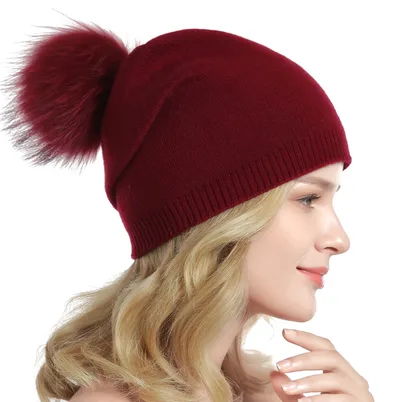 Fur Pompom Hats Red - Shop at LoveMi