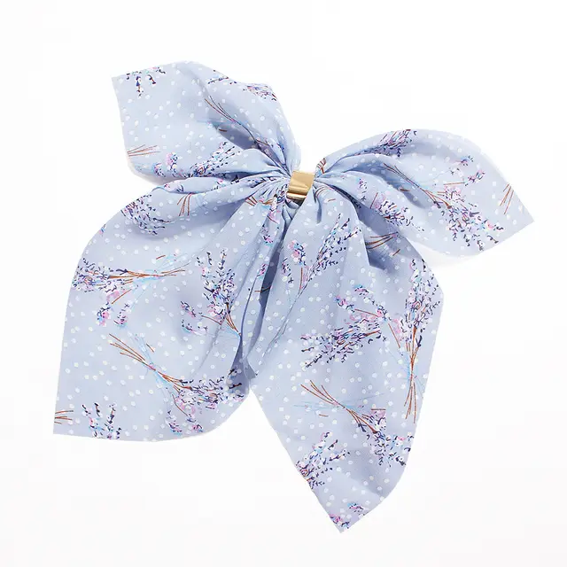 Floral Chiffon Big Bow Hairpin Dot Blue - Shop at LoveMi