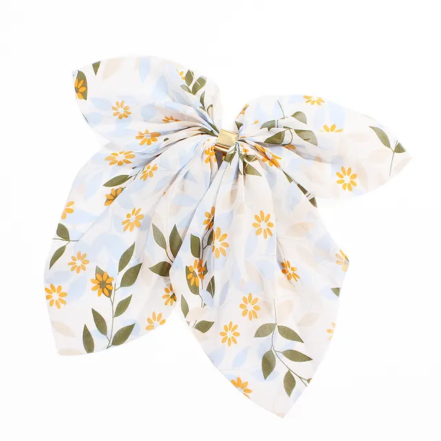 Floral Chiffon Big Bow Hairpin Leaves Blue - Shop at LoveMi