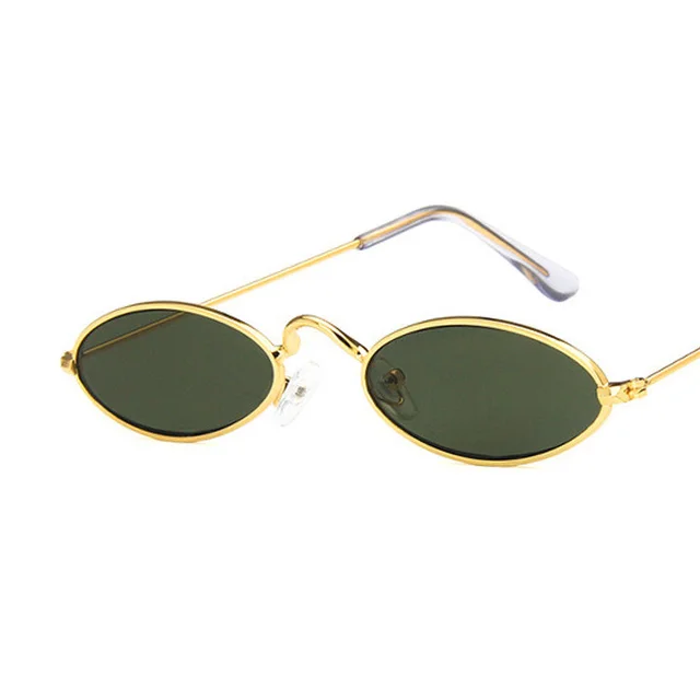 Retro oval frame sunglasses Europe and America Golden Green - Shop at LoveMi