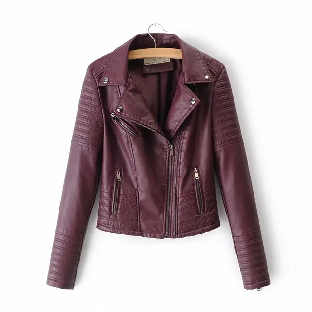 Slim European and American motorcycle leather jacket Wine Red - Shop at LoveMi