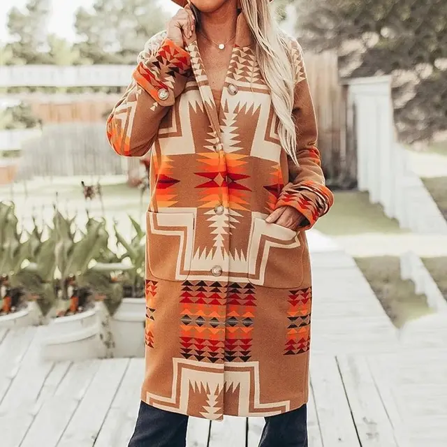 Patchwork lapel buttoned woolen coat Brown - Shop at LoveMi