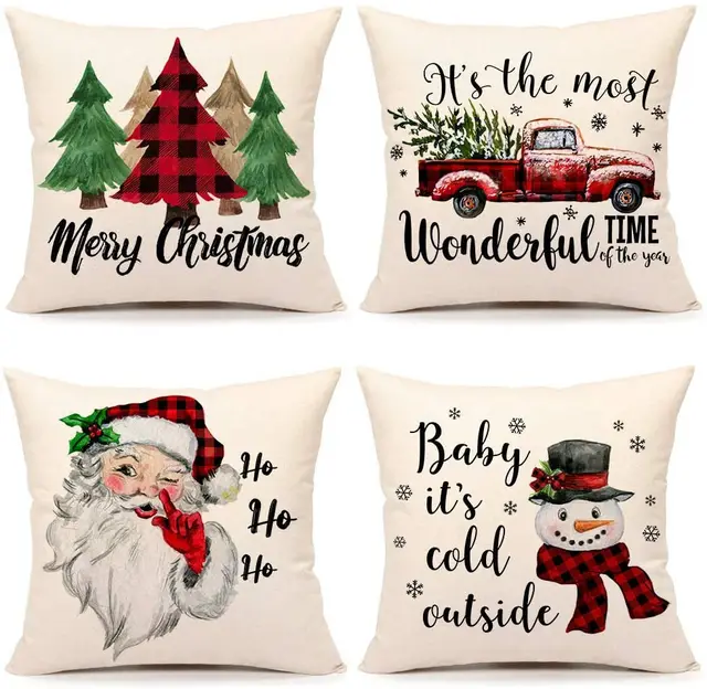 Christmas Santa linen pillowcase sofa cushion One Set - Shop at LoveMi