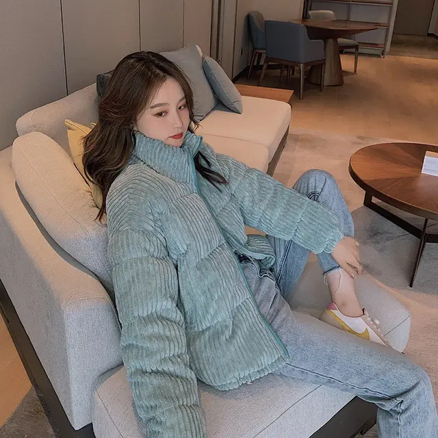 Loose corduroy padded jacket Blue - Shop at LoveMi