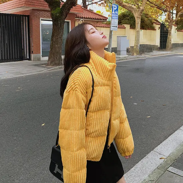 Loose corduroy padded jacket Yellow - Shop at LoveMi