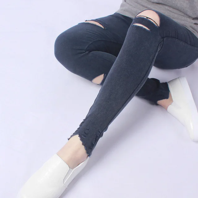 Korean style ripped knee leggings Black - Shop at LoveMi