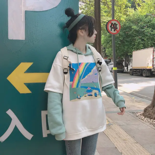 Women's Thick Rainbow Long Sleeved Sweater White - Shop at LoveMi